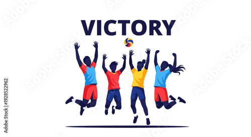 Celebratory Moment of Volleyball Team Triumphing in the Game with the Winning Shot