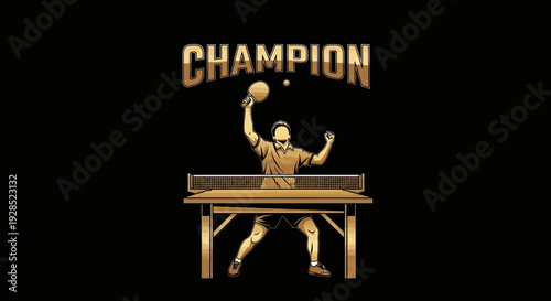 Champion Table Tennis Player Celebrating Victory with Paddle and Ball Illustration