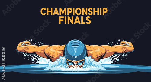Champion Swimmer In The Finals, Displaying Determination And Strength To Win The Competition