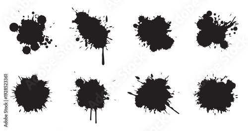 Ink blotches and splotches on white background