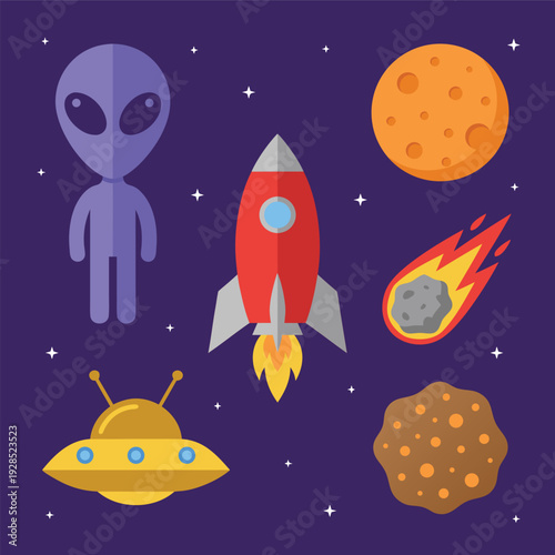 Space Exploration and Extraterrestrial Life Icons.