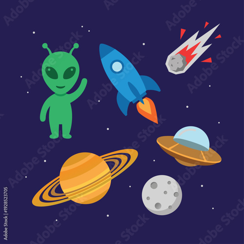 Space Exploration and Extraterrestrial Life Illustration.