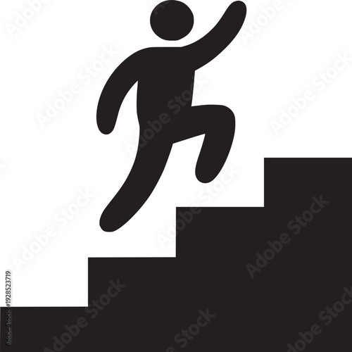 Dynamic silhouette of person climbing stairs symbolizing progress and achievement in business and life