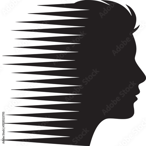 Dynamic silhouette of a man's profile dissolving into sharp lines, conveying speed and thought.