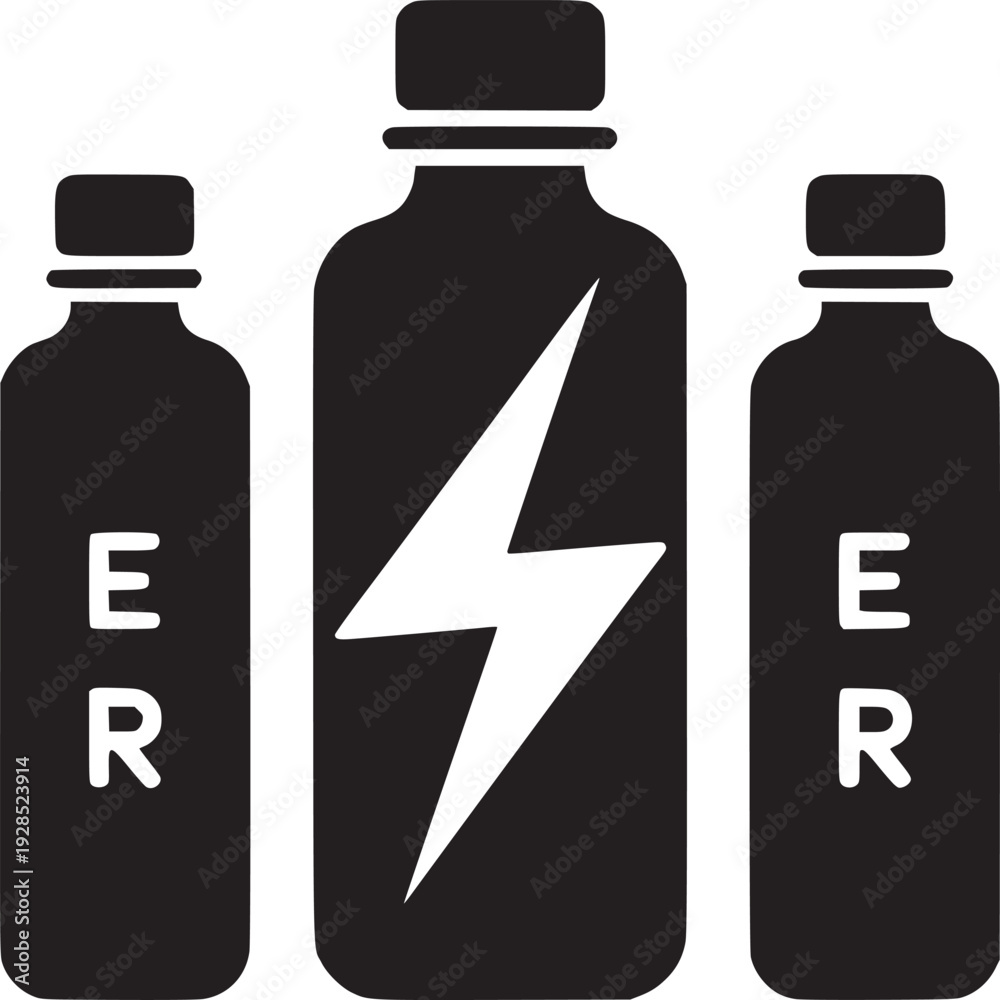 Obraz premium Boost your day with powerful energy drink bottles, vibrant lightning bolt symbol for peak performance