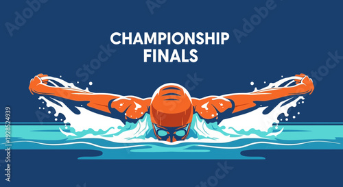 Championship Finals: A Vibrant Illustration of A Swimmer in Intense Competition