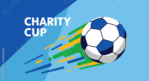Charity Cup Soccer Ball In Motion, Representing Sportive Aid Event Or Fundraising Activity