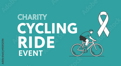 Charity Cycling Event Promoting Cancer Awareness With Cyclist And A Symbolic White Ribbon