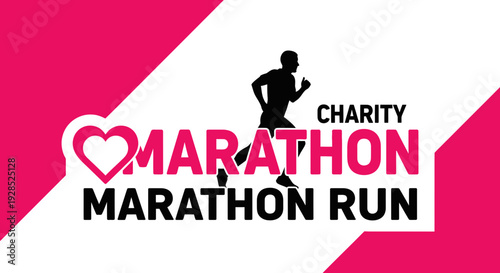 Charity Marathon Run: Silhouette Runner and Heart Symbol On A Vivid Background