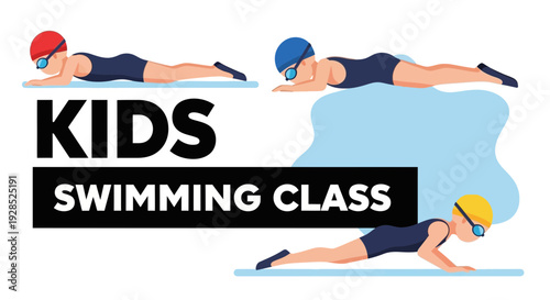 Children's Swimming Lessons: A Vibrant Illustration Of Young Swimmers In A Class