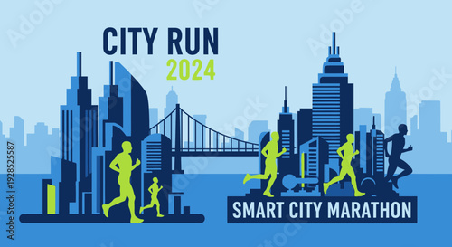 City Run 2024: A Dynamic Illustration Of Marathon Runners Against Urban Skyline