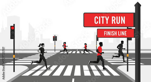 City Run With Runners Reaching The Finish Line During A Urban Race Competition