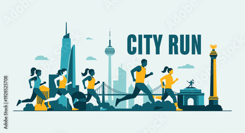 City Run Depicting Fitness, Endurance, and Urban Marathon for Health and Vitality