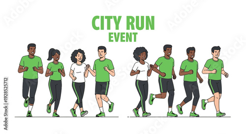 City Run Event Depicting Diverse People Participating in Group Running Activity