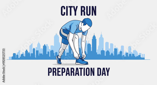 City Runner Preparing for Urban Race: Lacing Shoes Before a City Run Event