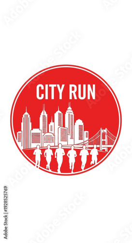 City Run Featuring Silhouettes Racing Near Urban Skyscrapers and Iconic Bridge Design