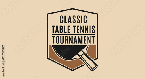 Classic Table Tennis Tournament Emblem Design Representing Competitive Sports, Vector Graphic
