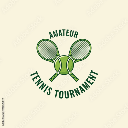 Classic Tennis Tournament Logo with Racquets and Ball Featuring Amateur Sport Emblem Design