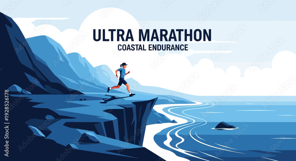 Obraz premium Coastal Ultra Marathon Runner Embraces Endurance And Overcomes Rocky Cliffs Challenges