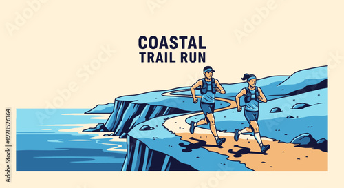 Coastal Trail Run Depiction Of Running Adventure With Scenic Cliffside And Ocean Views