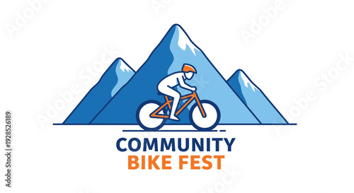 Community Bike Fest Logo Depicting A Cyclist In Front Of Majestic Mountains