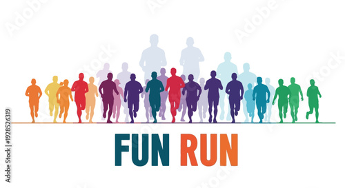 Colorful Silhouette Fun Run Illustration Depicting Group of People Racing With Enthusiasm