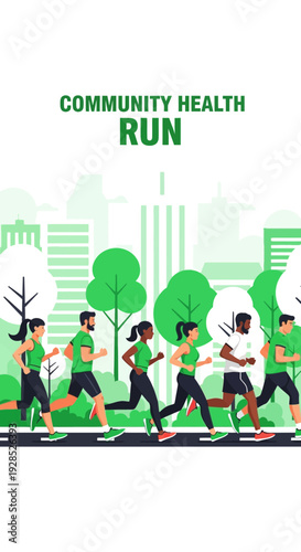 Community Health Run Depicts Diverse Individuals Exercising, Promoting Wellness and Fitness