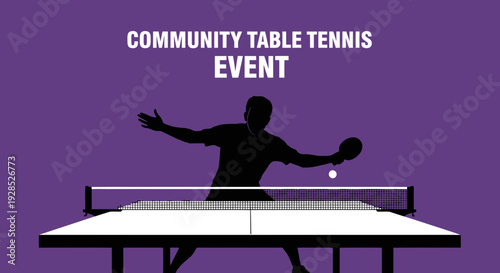 Community Table Tennis Event Silhouette Demonstrating Active Play in Purple Background Design