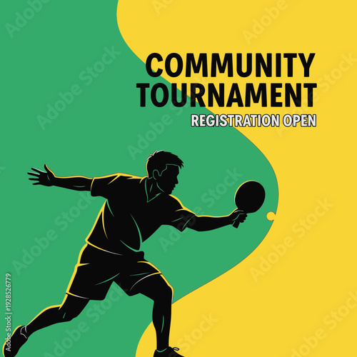 Community Table Tennis Tournament Announcement With Dynamic Illustration And Bold Typography Design