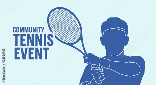 Community Tennis Event Advertisement Featuring a Player in Action with a Racket