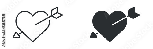 Cupid heart icon set, love arrow symbol, romance valentine vector illustration