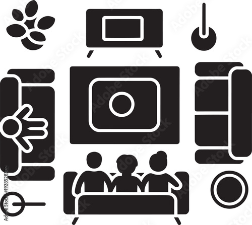 Top view of family watching television on sofa in living room vector illustration