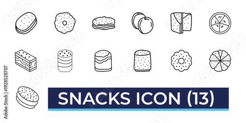 Snack Icon Set Line Style Vector Illustration – Fast Food Outline Collection, Bakery and Dessert Symbols Pack
