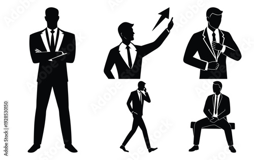 Corporate Businessmen Silhouettes - Vector Illustration of Professional Men in Various Poses