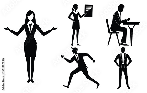 Corporate Business People Silhouettes - Vector Illustration