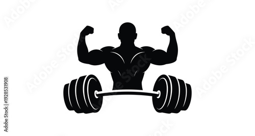 Bodybuilder Flexing Muscles with Barbell Silhouette
