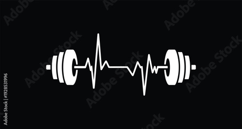 Dumbbell Heartbeat Pulse Line Art barbell weightlifting