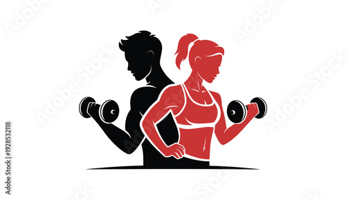Male and Female Silhouettes Lifting Dumbbells fitness