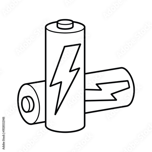 Outline Drawing of Two A Batteries with Lightning Bolt Symbol
