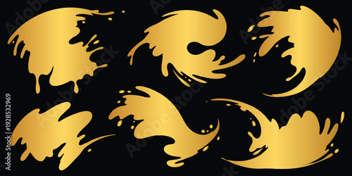 Golden phoenix birds in flight on black background