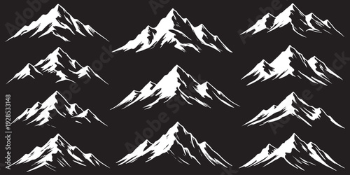 A seamless pattern of white mountain silhouettes on a black background
