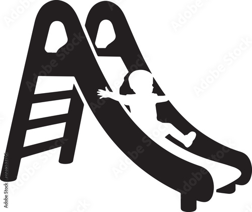 Baby silhouette playing on a slide vector illustration for children's leisure activities