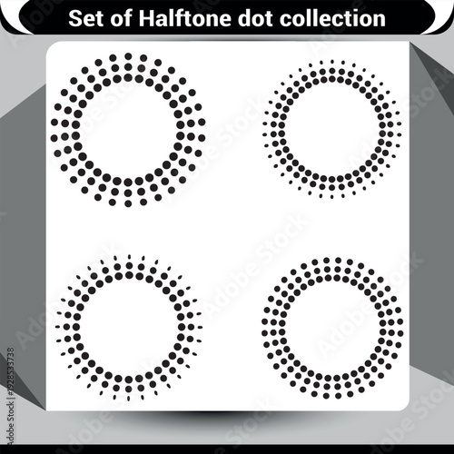 Abstract circular patterns created with radiating halftone dots, modern art elements