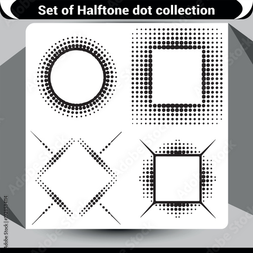 Modern graphic design elements: diverse shapes with halftone dot effects