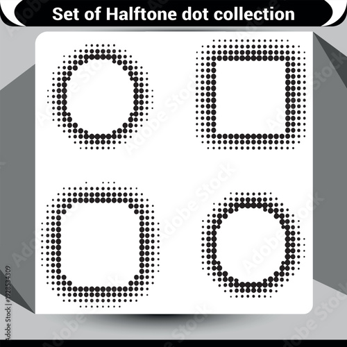 Stylized Geometric Forms with Halftone Dot Effect: Circle, Square, Octagon, Oval Icons