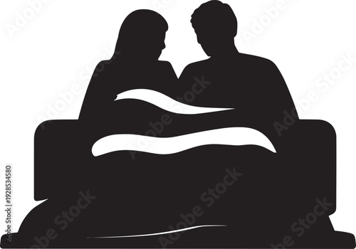 Couple sharing intimate moment, close up embrace, covered by blanket, soft light, romantic mood
