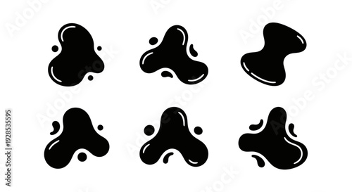 Abstract black liquid shapes set. Ink blot design elements