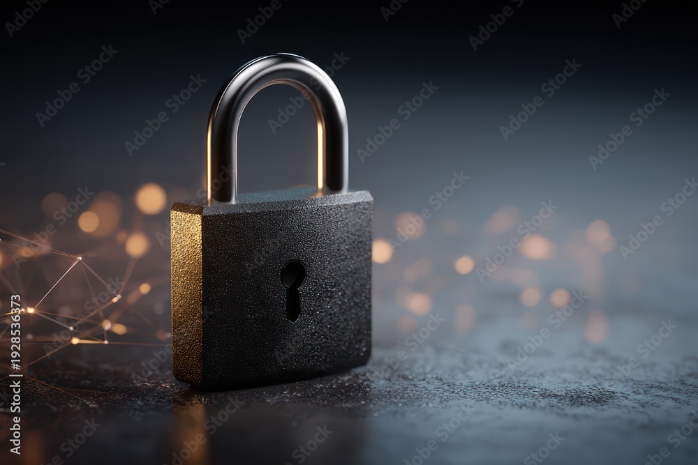 Fototapeta premium Black padlock with digital network security background