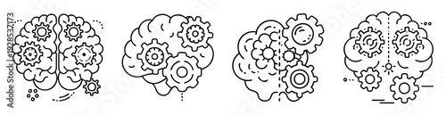 Black and white illustration showcasing the concept of ideas and creativity within the brain