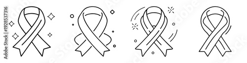 Collection of Four Ribbon Designs in Black Outline with Sparkling Elements